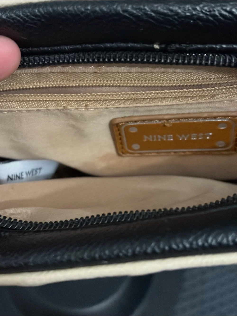 Nine West Cream Crossbody with Brown and Black Woven Detail